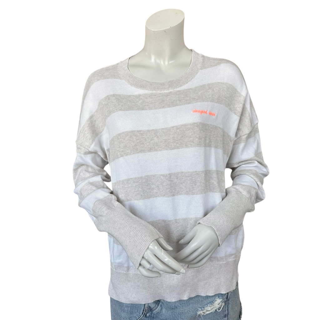 Vineyard Vines White Oatmeal Striped Chain Logo Cotton Blend Sweater Size Medium